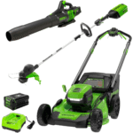 Greenworks 80V 21" Lawn Mower, 13" String Trimmer & 730 CFM Leaf Blower Kit